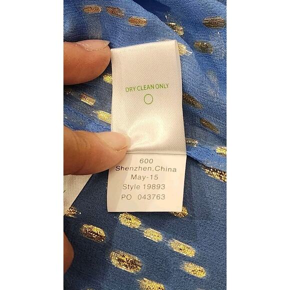 Lilly Pulitzer Womens Tunic Colby Silk Clip Metallic Gold sheer Blouse Blue XXS - Picture 6 of 8